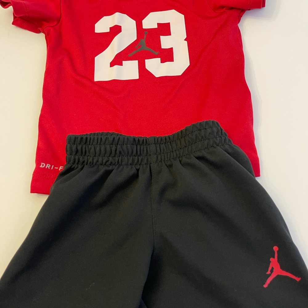 18 month red and black Jordan Shorts/Shirt set